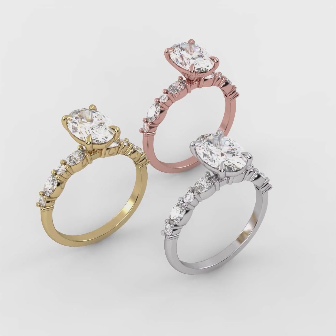 Video of Oval center Lab Diamond and 0.62 carat side lab diamonds all D VVS2